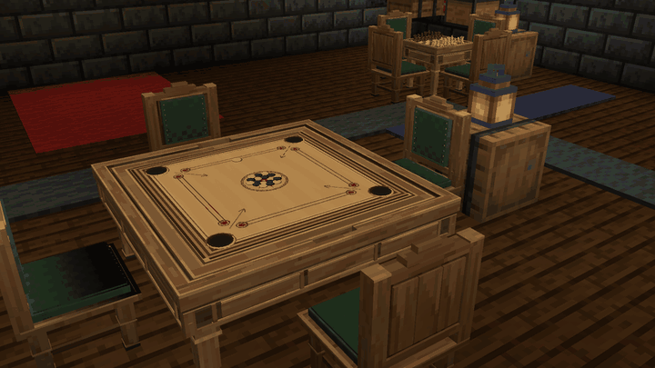 Carrom on its physical table in Minecraft