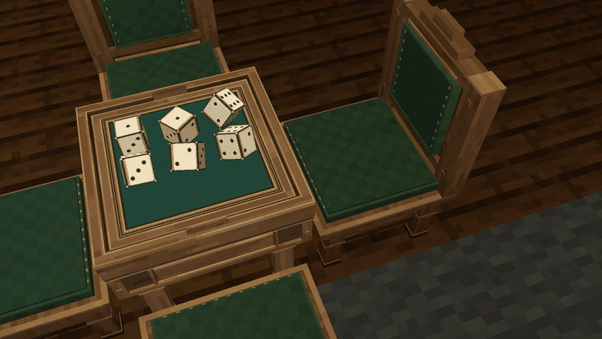 Farkle on its physical table in Minecraft