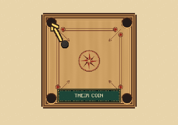 The other colour helps your opponent: Opponent coins belong to them when pocketed. A shot that pockets none of your own usually passes the turn.