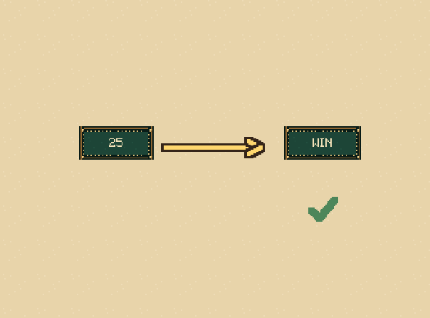 First to twenty-five: Reach 25 points to win immediately. The score boxes above the board show your running totals.