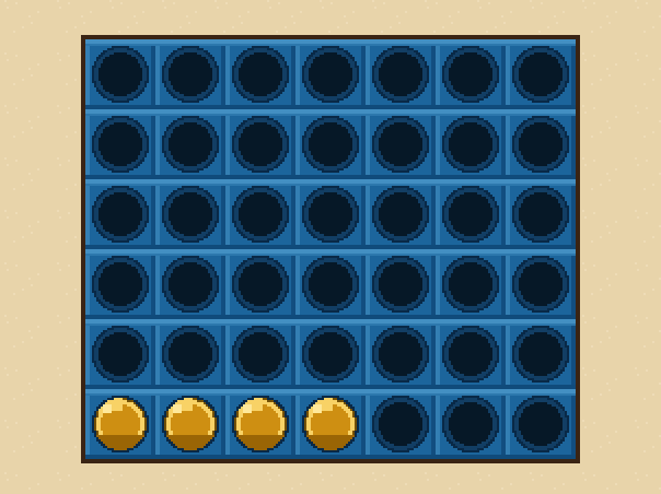 Four connected: Four discs in a row wins: across, up, or diagonal.