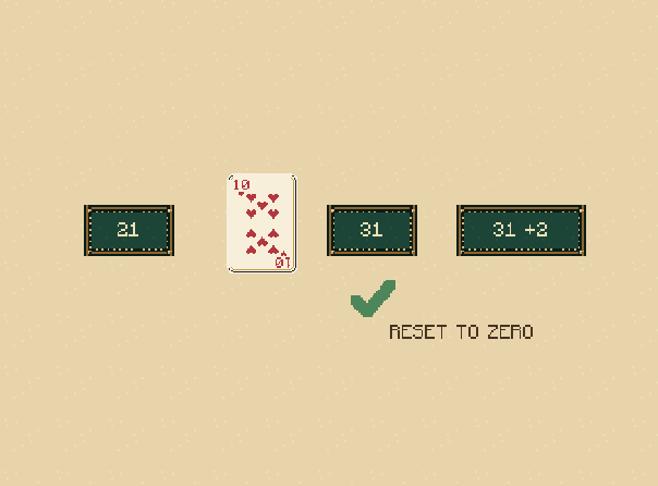 Exact 31: Exactly 31 scores two, not an extra last-card point. Then reset the count.