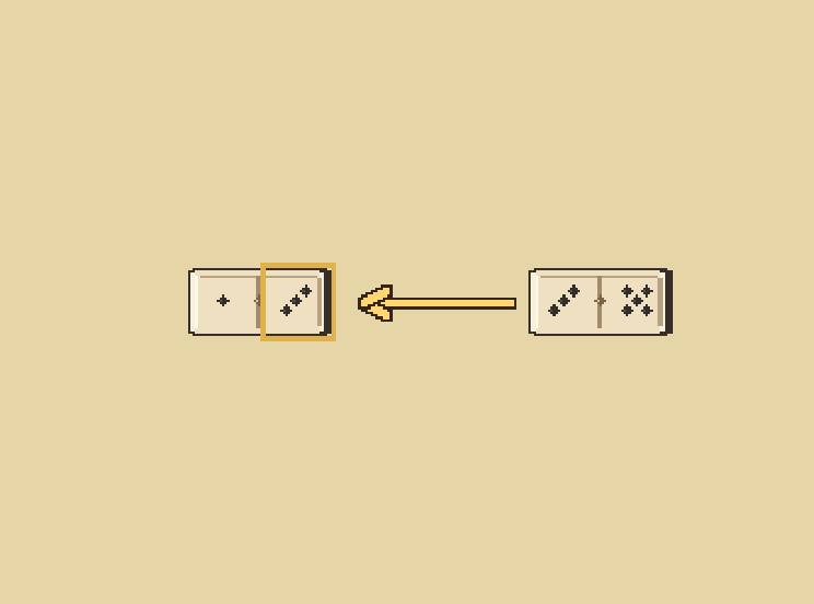 Before: This end is a three. Choose a tile with three pips on one half.