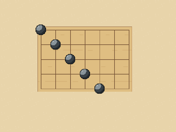 Diagonal: Five diagonally connected stones also win.