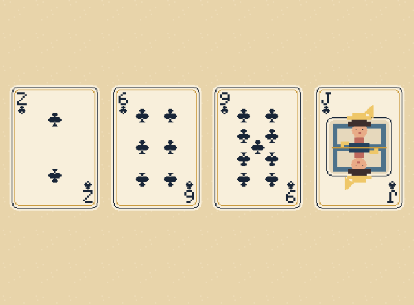 Then take turns: Each player adds ONE card. Four cards together are called a trick.