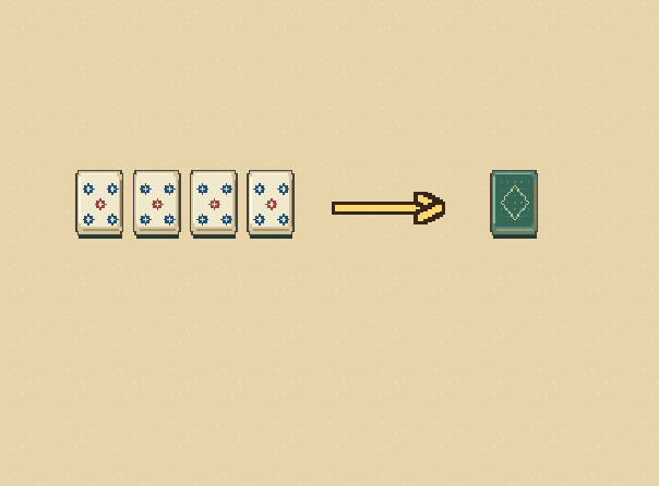 Declare a quad: A quad uses four identical tiles. You receive a replacement tile and reveal another bonus indicator.
