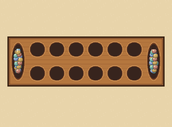 Collect and count: Each player keeps stones on their side. Most stones wins; equal is a draw.