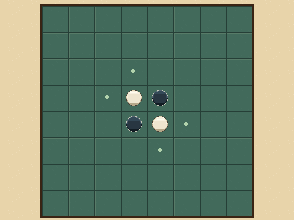 Four discs: Black moves first. Put a disc beside the middle four.
