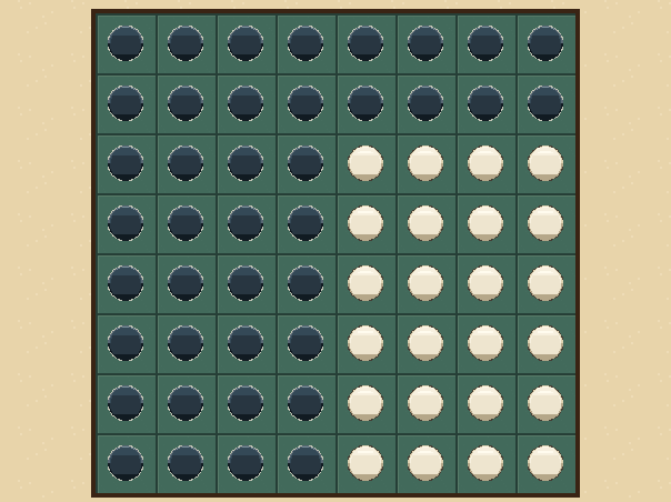 Count discs: When both players pass, the colour with more discs wins.