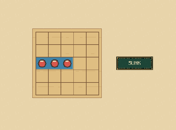 Try it: A ship sinks when every square it covers is hit. Keep searching for the rest of the fleet.