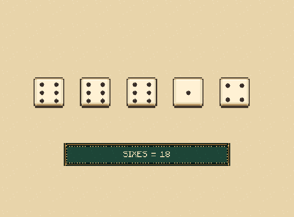 Ones through sixes: Add only the dice matching the box. These three sixes score 18 in Sixes; the other dice do not count.